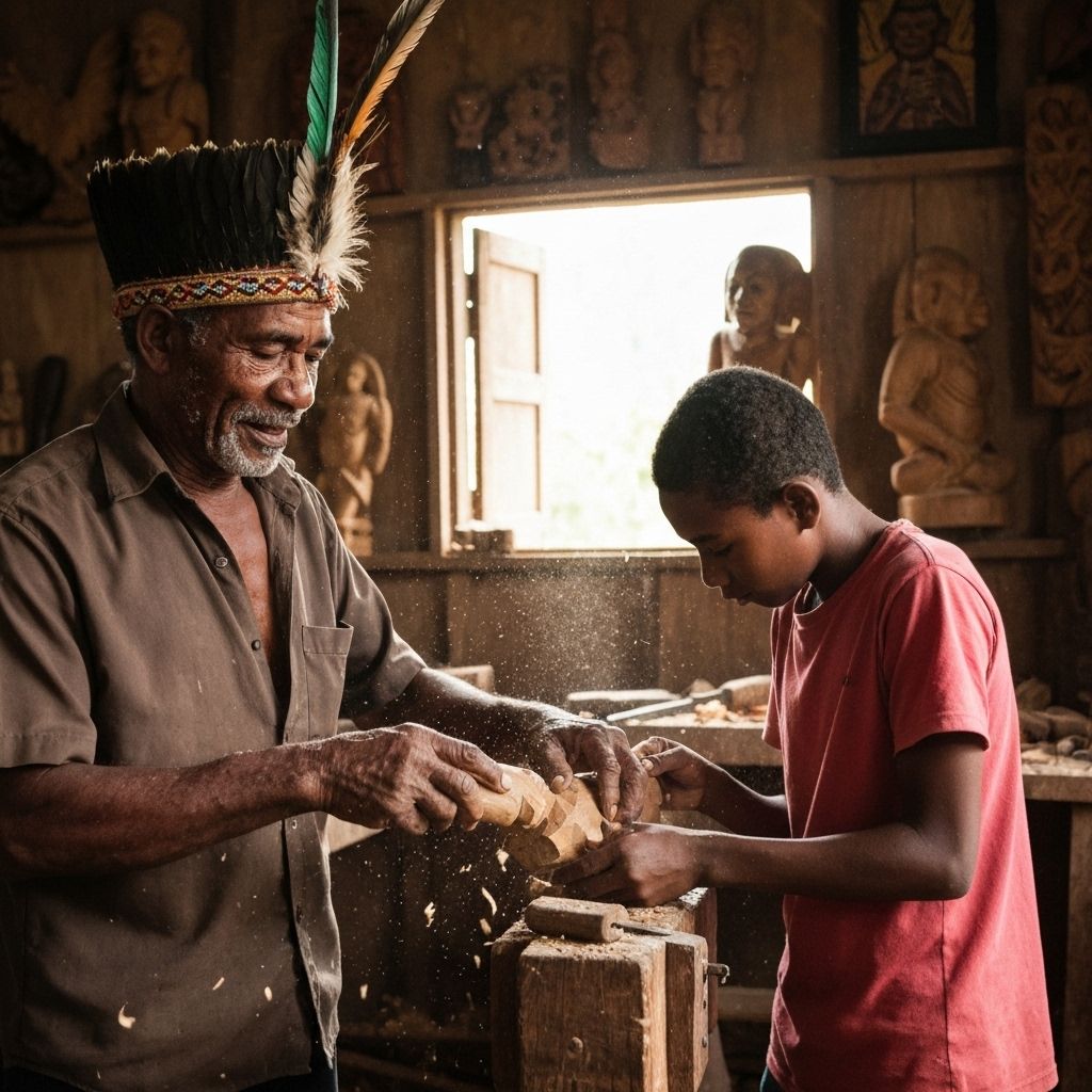 Tetua adat menjelaskan batas-batas wilayah adat kepada peserta muda